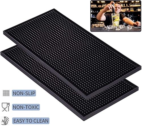 Miniatura 3 de Paquete de 2 tapetes de servicio de bar, tapete negro para estación de trabajo de peluquería y peluquería, tapete de trabajo de goma flexible
