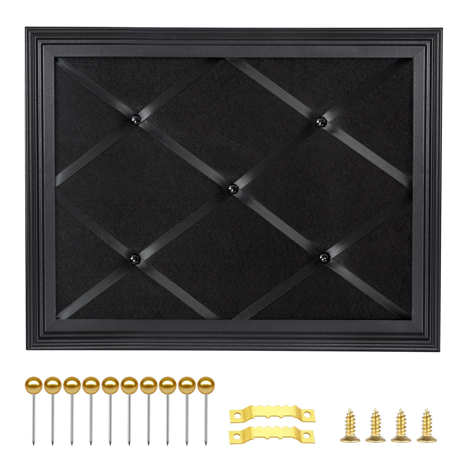 Aitakatta Black Felt Memo Pin Board With Criss-Cross Ribbons, Wall Decor - 17x13 Inches, 17"x13"
