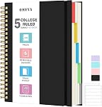 Cahier à Spirale 8.5" x 11", 5 Cahiers de Sujet Ligné Universitaire avec Diviseurs Amovibles, 300 Pages 100GSM Épais Journal d'Écriture à Spirale pour Femmes & Hommes, Grand Cahier Ligné A4 pour Travail, École