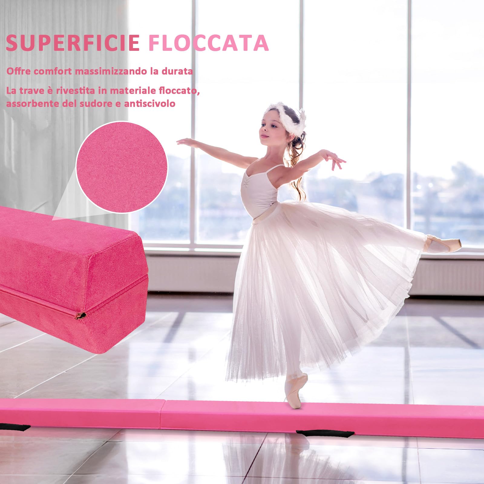 LeapBeast Trave Ginnastica Artistica per Casa 240/270/300 cm in Strati Floccanti, Trave di Equilibrio Pieghevole con Fondo Antiscivolo per Bambini, Principianti e Ginnasti Professionisti