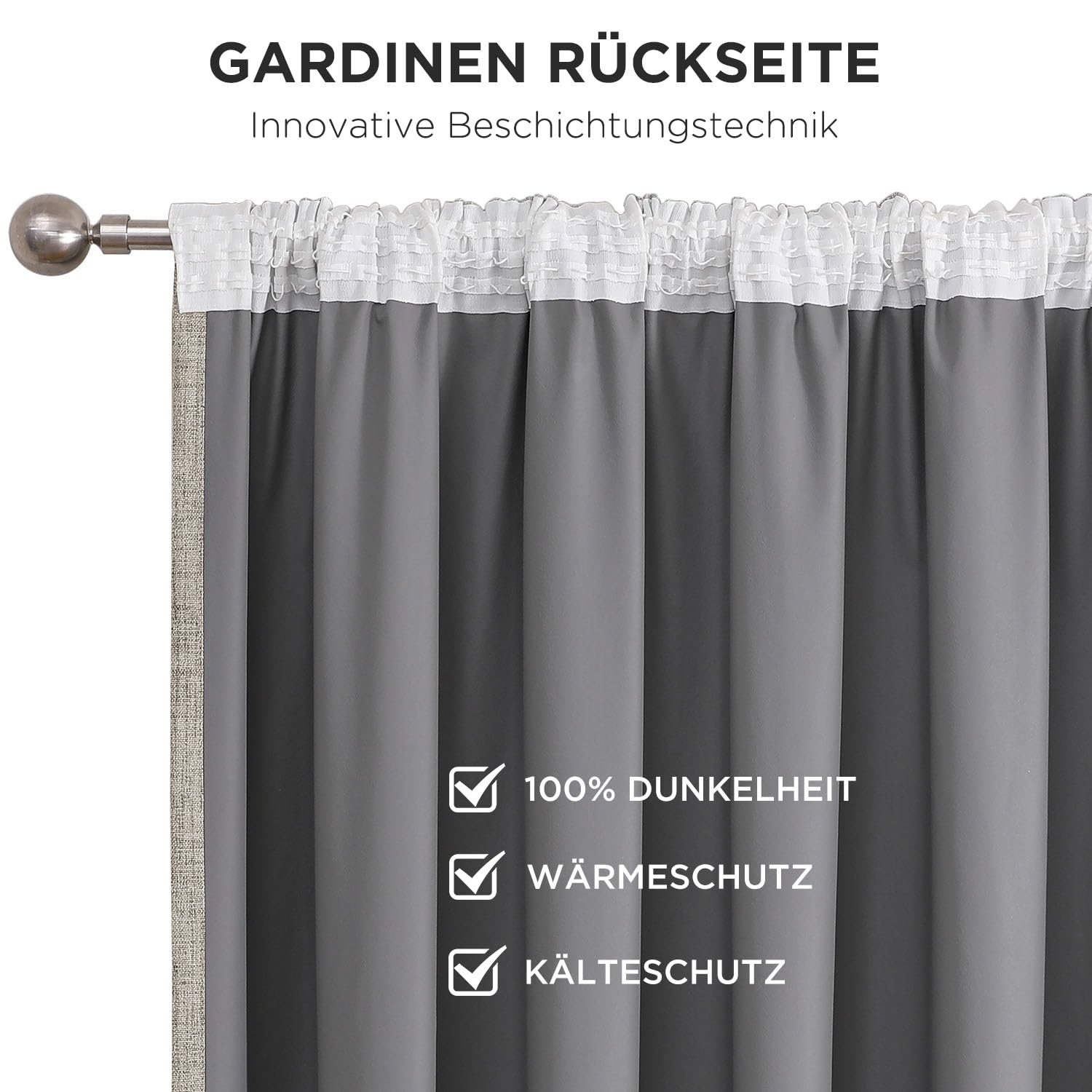 Joydeco 100% Verdunkelungsvorhänge Leinen Gardinen mit Kräuselband 2er Set H183xB132cm Leinen – Bild 5