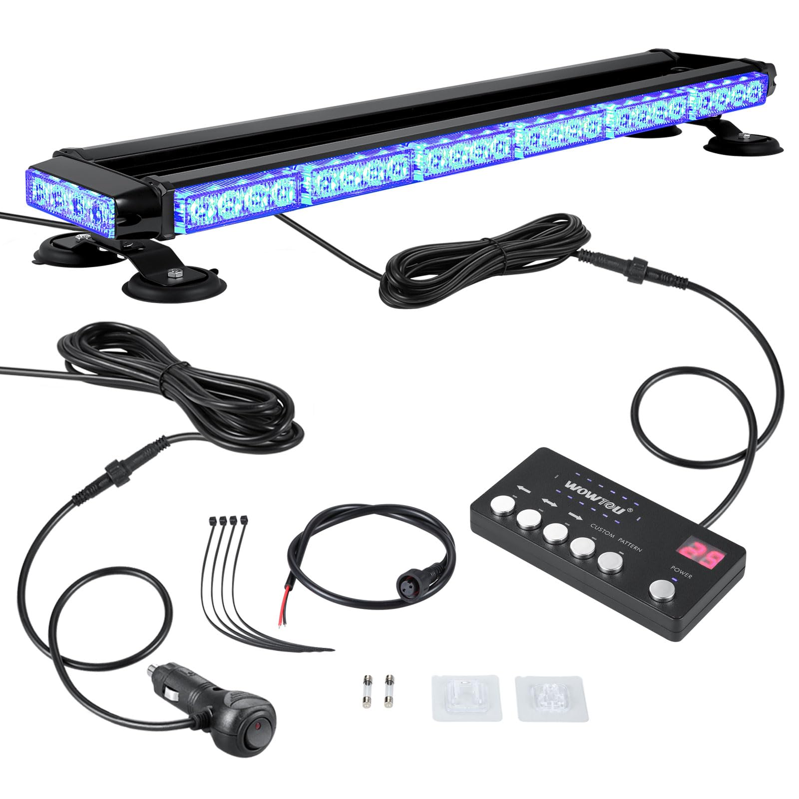 Roof Strong Magnetic 30 Flash Patterns 56 LED Blue Emergency Strobe Light Bar for Volunteer Firefighter EMS Police Cars, Safety Flashing Beacon Lights with Multi-functional Controller