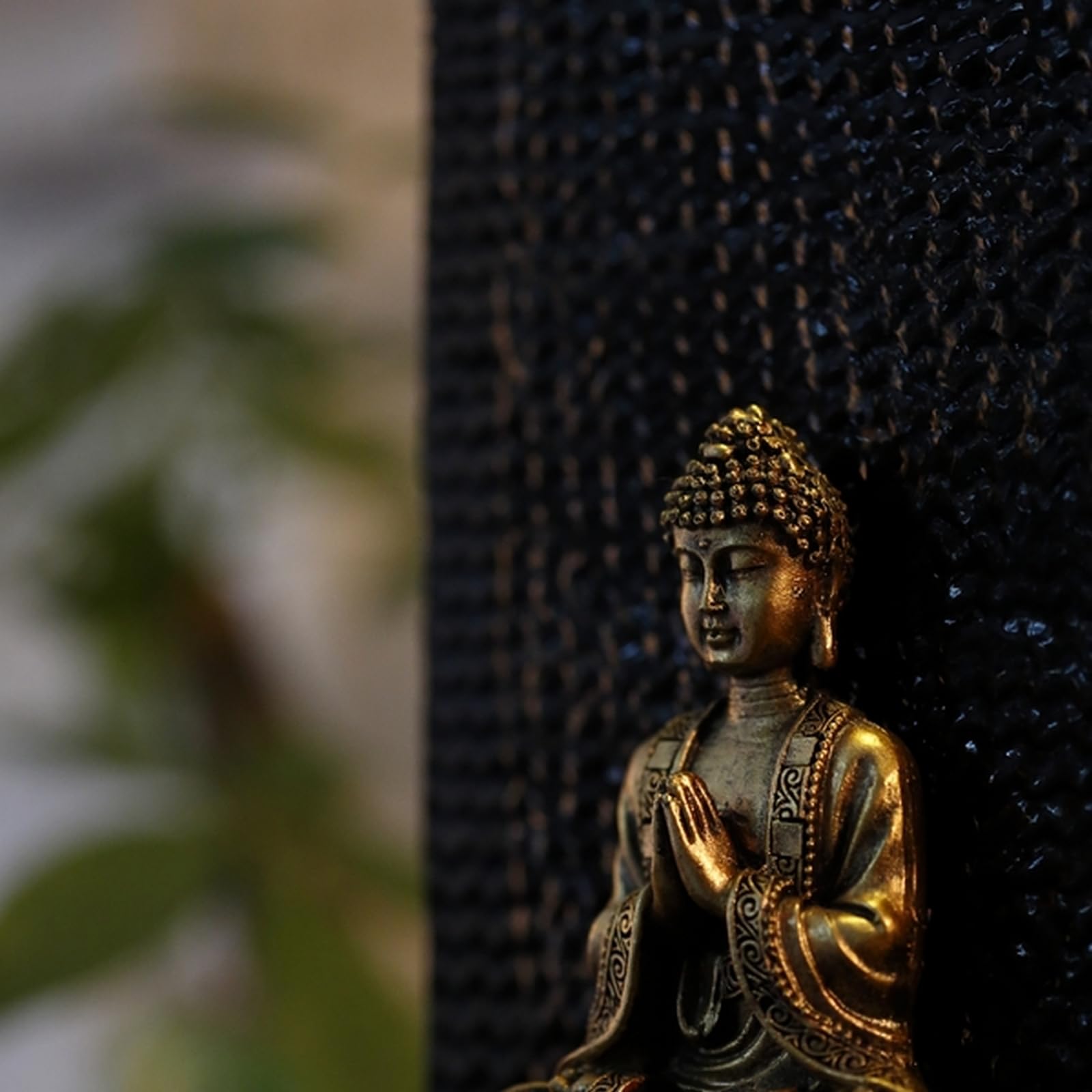 Mur d’Eau Zenitude - Fontaine d’intérieur avec Spot LED Jaune - Grande Fontaine de Table avec Statue Bouddha Amovible - Ambiance Zen pour salon, bureau, chambre - Cadeau Original - H: 40cm - Zen’Light