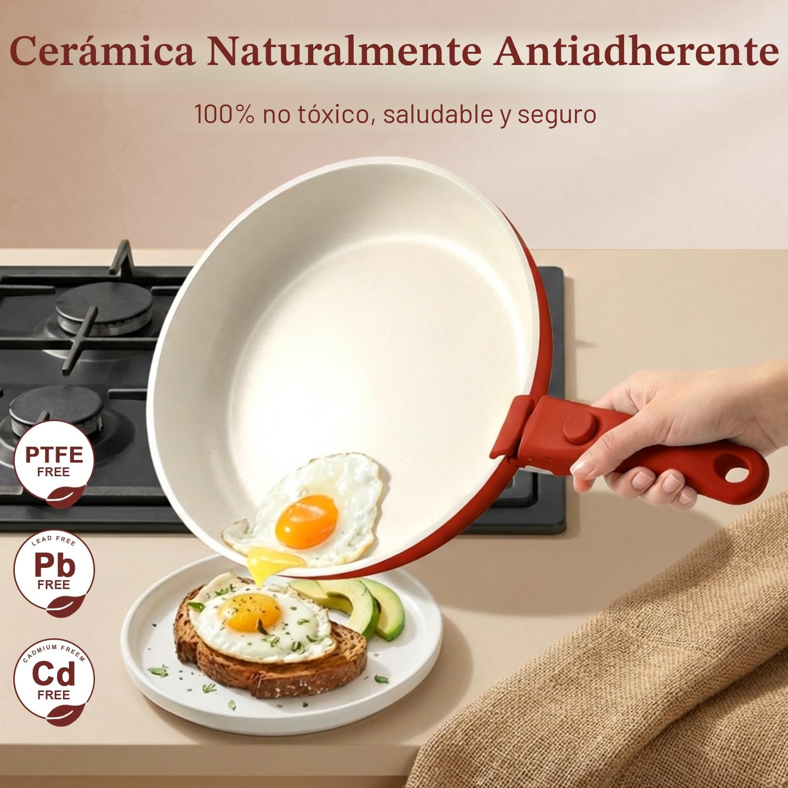 GiPP 11 Piezas Juego de Sartenes y Cacerolas con Revestimiento Cerámico Antiadherente - Juegos De Cacerolas Con Asas Desmontables, Apto Para Hornos y Lavavajillas, Degradado Rojo