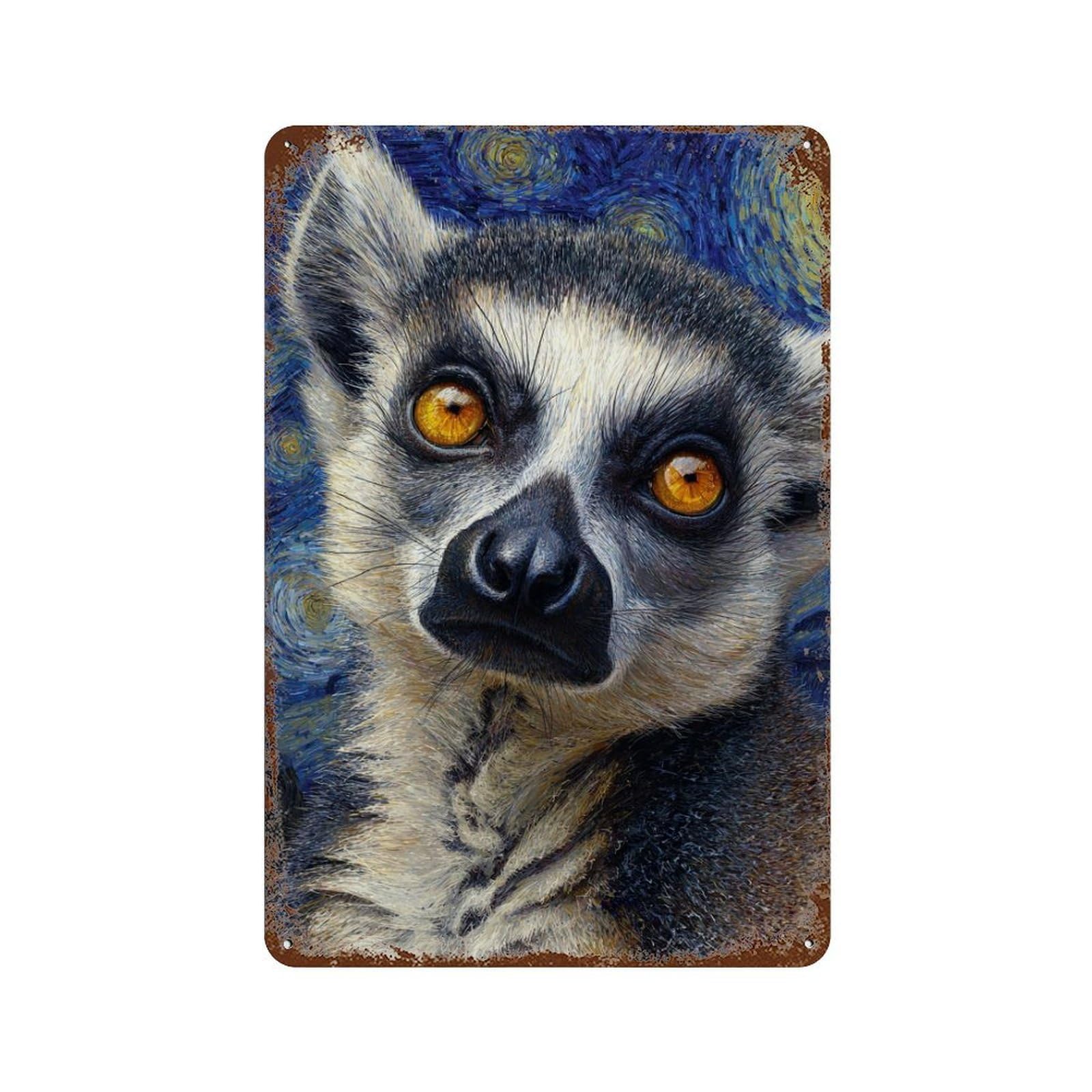 Garage Style Ring-Tailed Lemur Portrait Weathered Tin Sign 11.8"x7.9", Shabby Chic Decor for Bar And Workshop