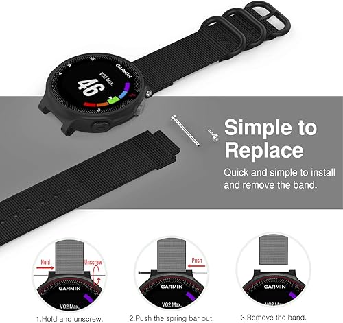Miniatura 5 de MoKo Correa de reloj compatible con Garmin Forerunner 235220230620630735XTApproach S20S6S5, correa de repuesto ajustable de nailon tejido de alta