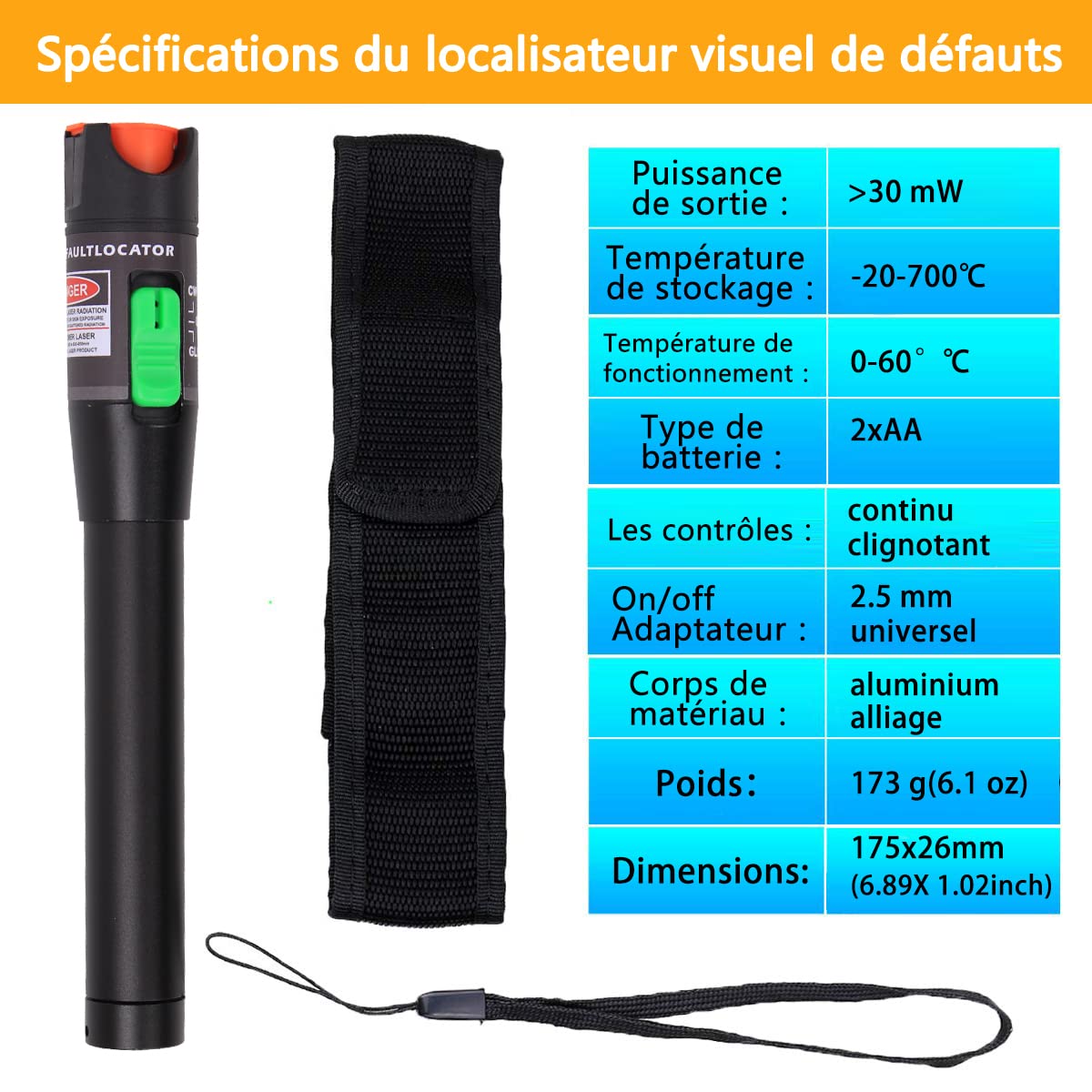 2 Pack Visual Fault Locator 30km Fibre Optic Cable Tester with Red Light Pen VFL with 2.5mm Universal Connector for FC/SC/ST Adapter for CATV Telecommunications Engineering Maintenance - Image 3