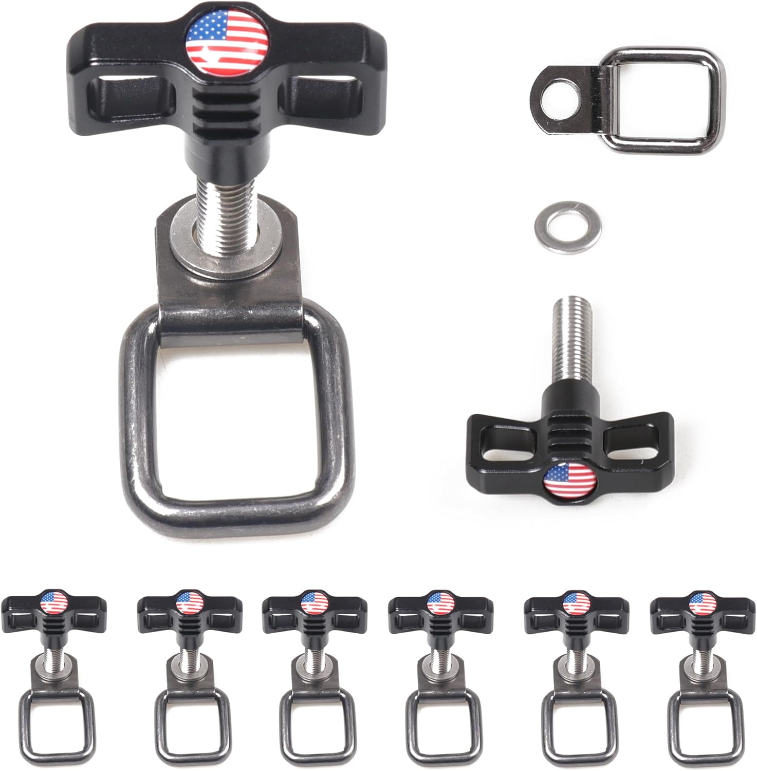 sukemichi Hardtop Removal Lift Quick Release Bolts Thumb Screws with D Ring Tie Down Anchors for Jeep Wrangler TJ JK JL 4XE Gladiator JT Ford Bronco Accessories - Hard Top Removal Screws(Flag)
