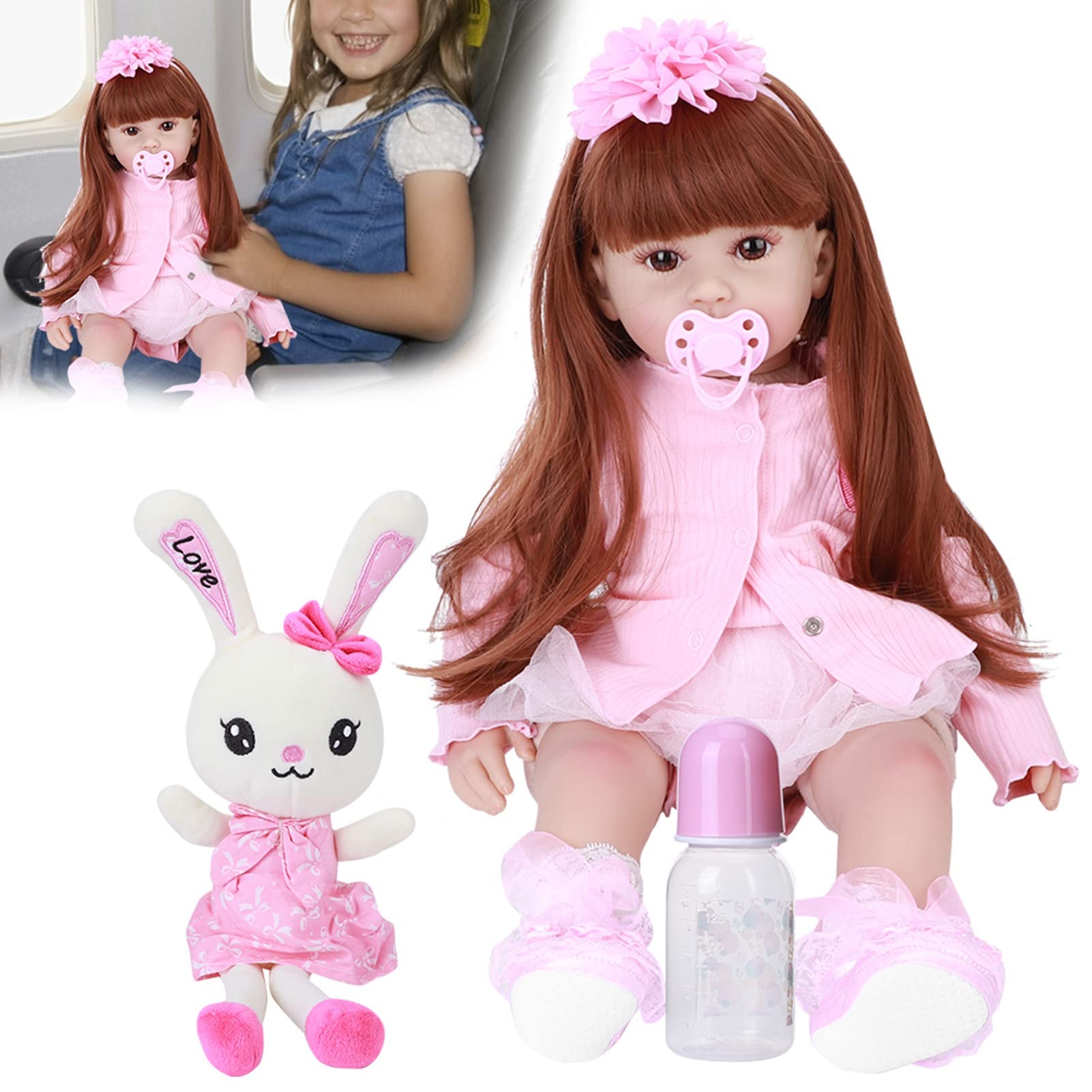 Bellissima Bambola in Silicone per Bambina da 60 cm. Regalo Perfetto per i bambini. Giocattolo Morbido e Realistico (occhi marroni)