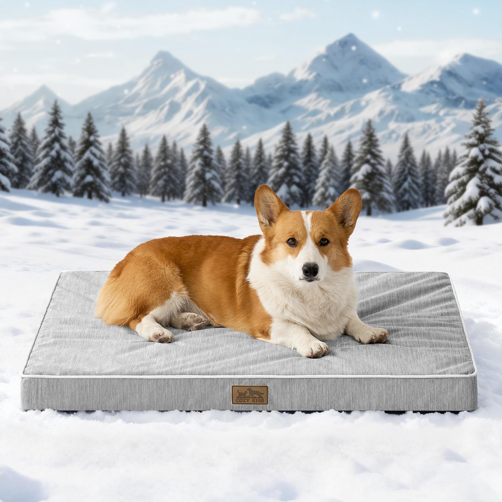 COZY KISS Cooling Dog Bed for Crate, Waterproof Orthopedic Dog Crate Mat with Removable Washable Cover, Egg Crate Foam Support Dog Bed, 36x27x3 Inch,Silver Grey