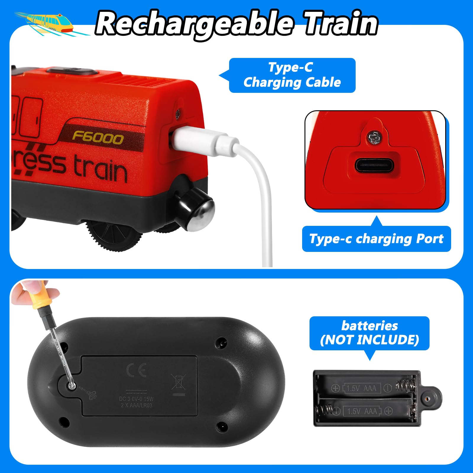 1 Set Trenino Elettrico per Bambini, Locomotiva ad Azione a Batteria con Telecomando, Connessione Magnetica, Giocattolo Compatibile con Brio, Thomas, Chuggington, Età 3+