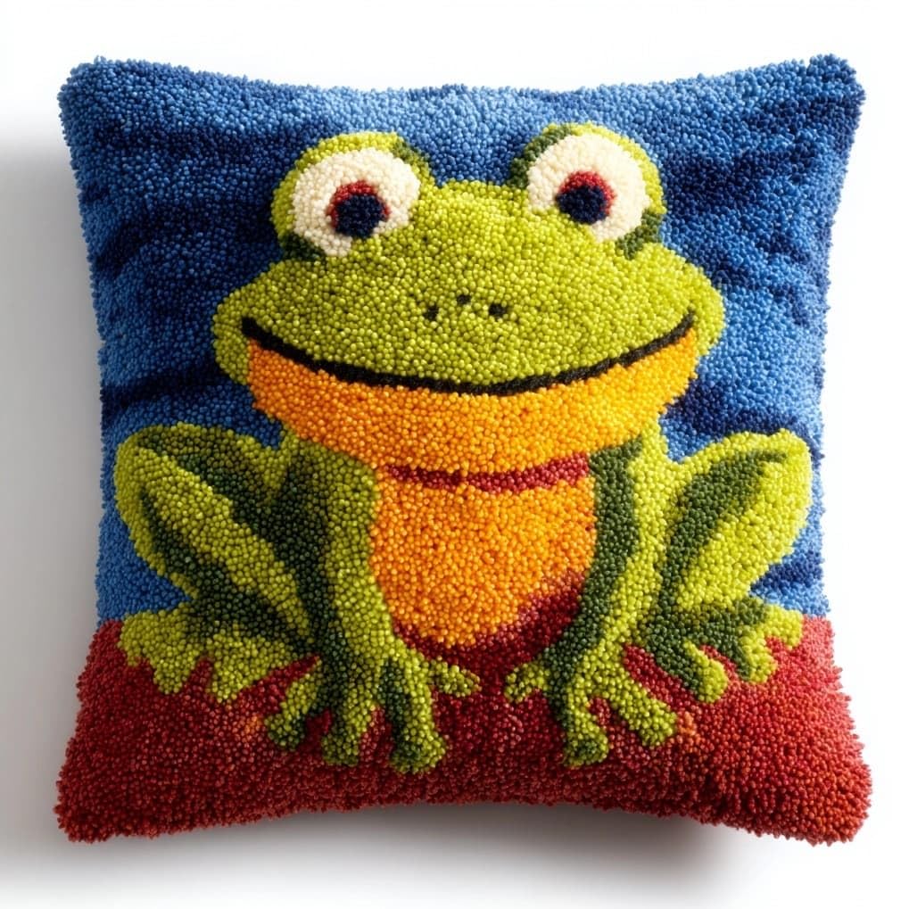 AxiangziK DIY Latch Hook Pillow Kit,Cartoon Frog
