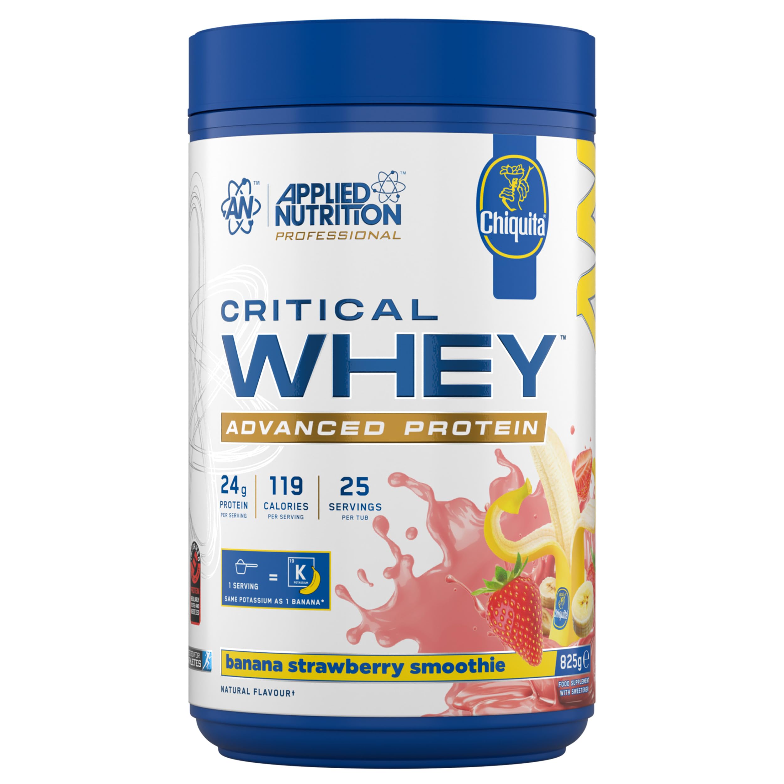 Applied Nutrition Critical Whey Protein Powder – 24g Protein per Serving, High Protein Powder, Protein Shake with BCAAs & Glutamine – Muscle Growth & Recovery (825g - 25 Servings) (Banana Strawberry)
