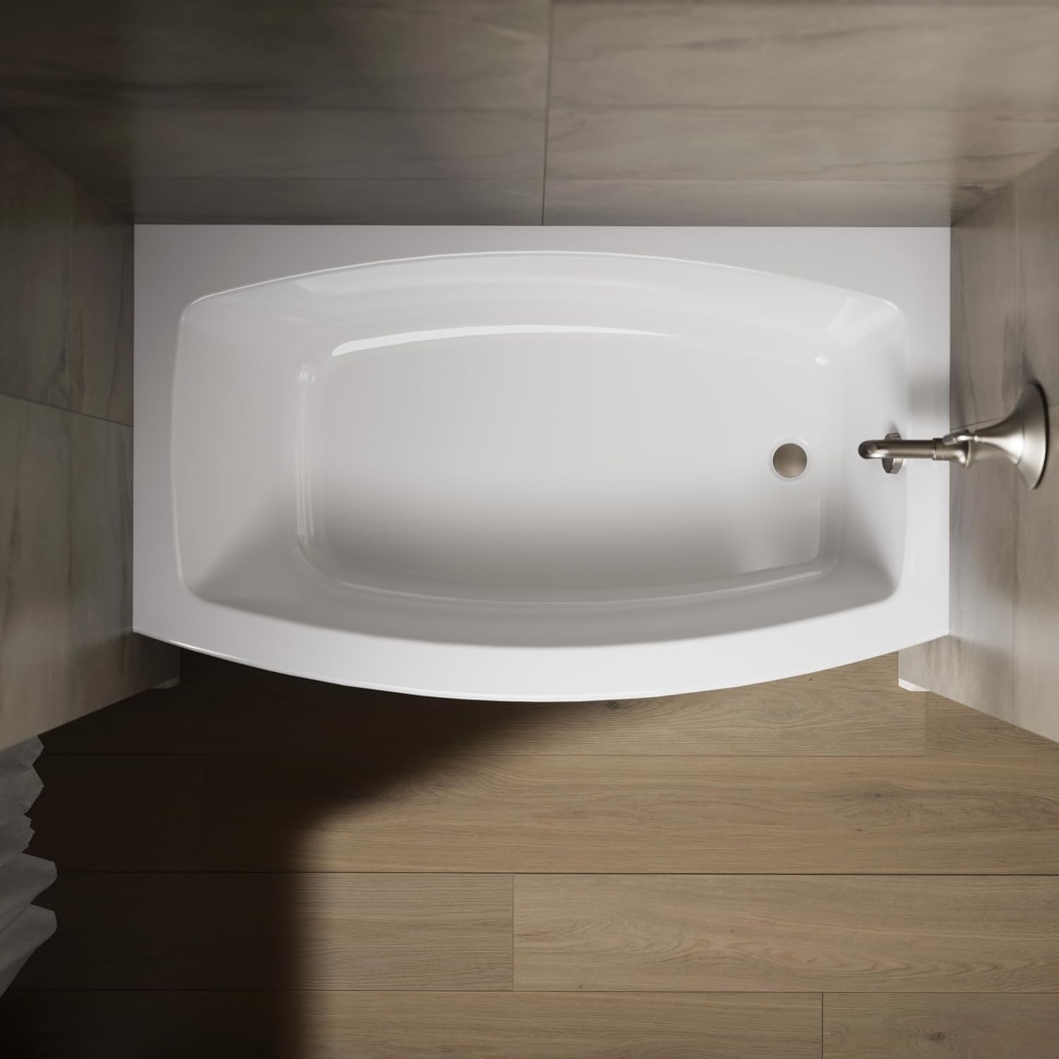 KOHLER K-1118-RA-0 Expanse 60-Inch x 30-Inch Curved Alcove Bath with integral flange and right hand drain, White