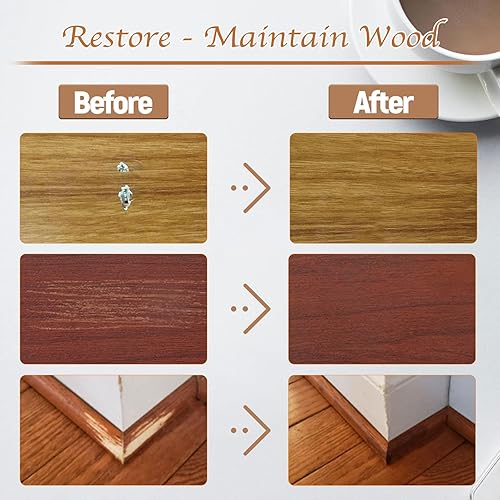Miniatura 5 de Marcadores de retoque de muebles, kit de reparación de arañazos de suelos de madera con relleno de masilla de madera y cera de abejas, kit de