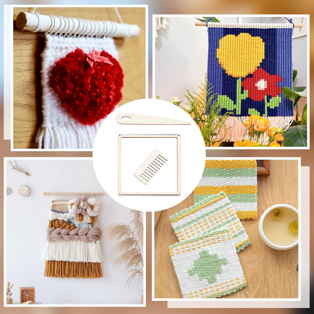 OLYCRAFT 3 Maten Weefgetouwen Kit 19cm/23cm/26cm Houten Mini Weefgetouwen Tandwielvormige Weefgetouwen Kit met Weefnaald en Kam Breigetouwen voor DIY Handwerk Breien Beginners Weefliefhebbers