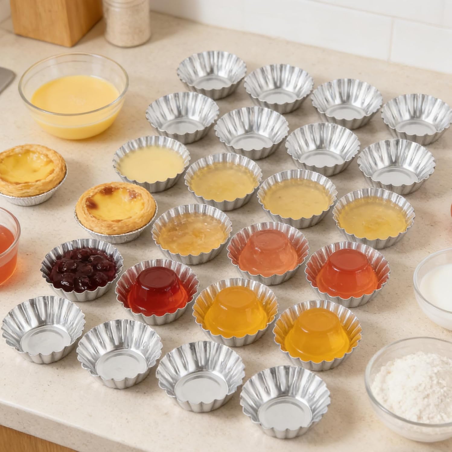 20Pcs Egg Tart Molds Stainless Steel Tart Molds for Baking Muffin Cups for Cup Cake Molds Baking 3.46X2.36X0.98In for Home Kitchen Bakery Pudding