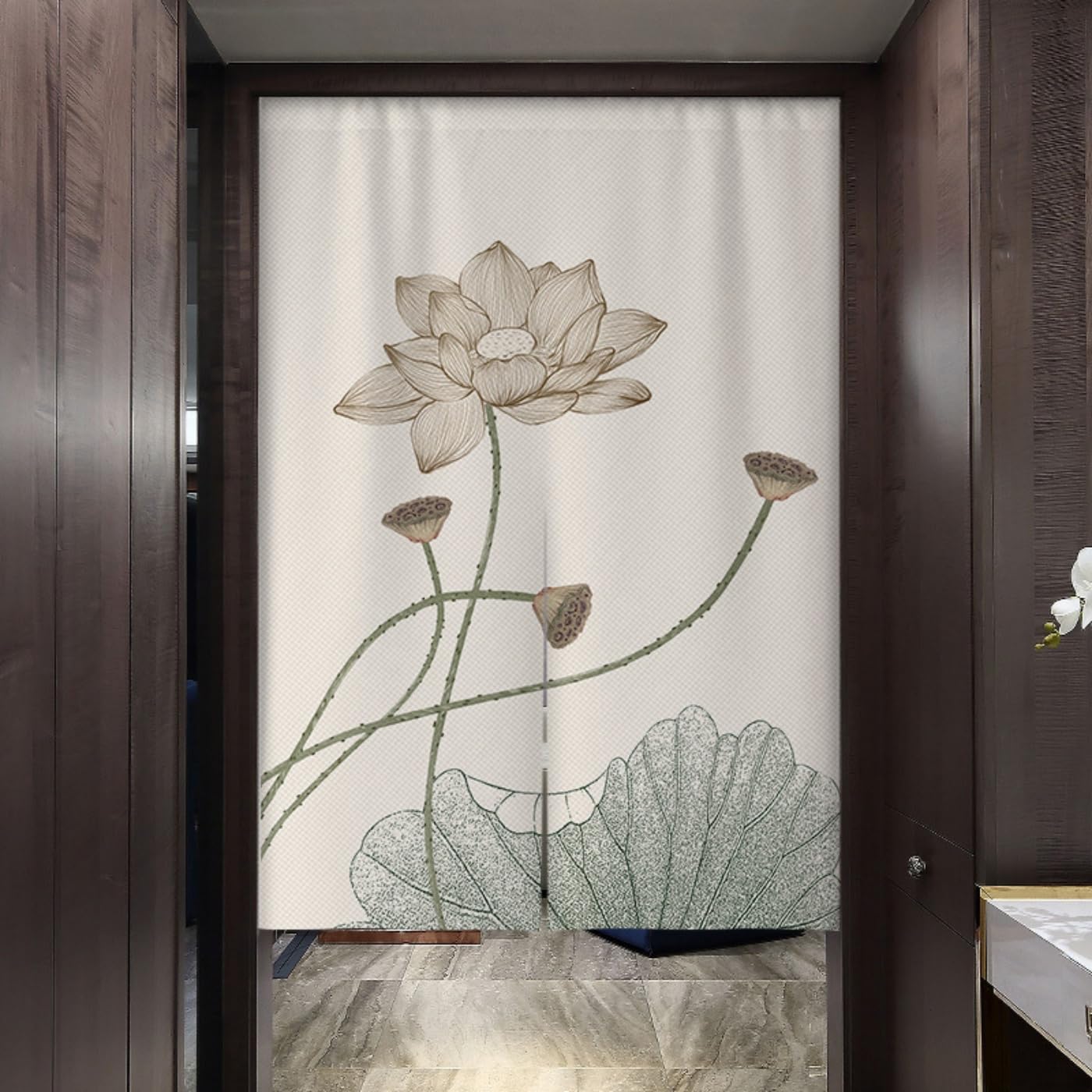 Guest Ruyunlai Japanese Noren Doorway Curtain, Ml12 Lotus Flower, 60x90cm