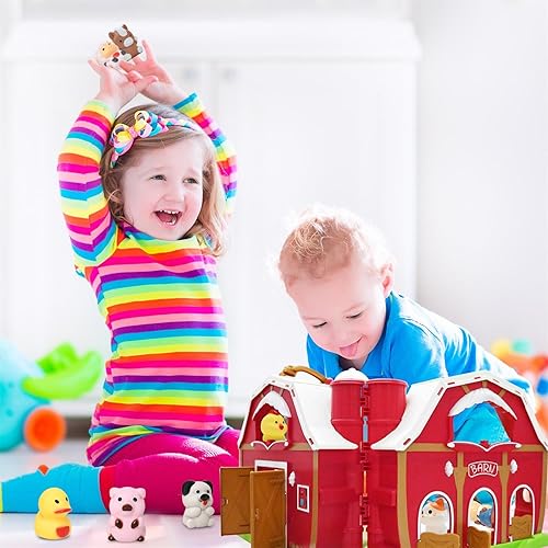 Miniatura 7 de Big Red Barn Farm Animal Toy para niños pequeños de 1, 2 y 3 años, juguetes de aprendizaje Montessori preescolar, juego de granja de simulación con