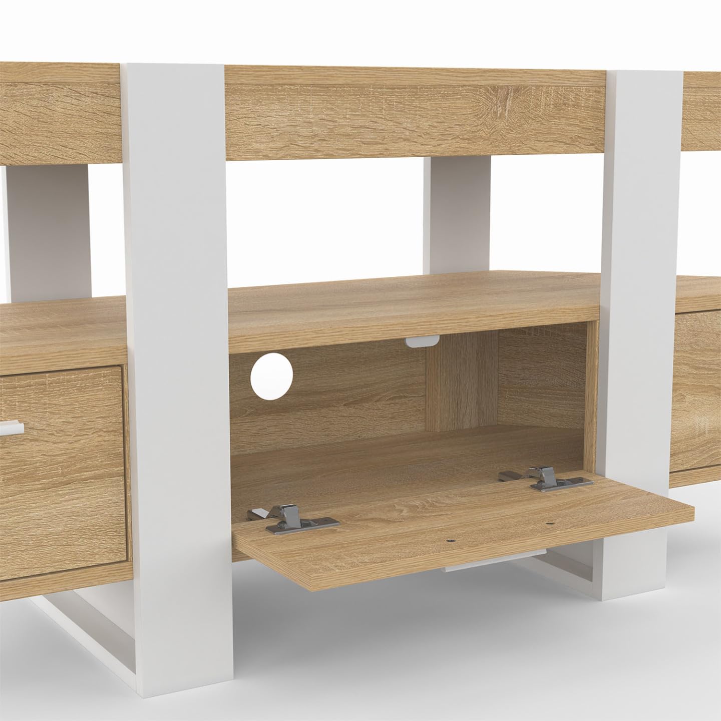 IDMarket - Meuble TV 110 cm d'angle Phoenix avec tiroir Bois et Blanc