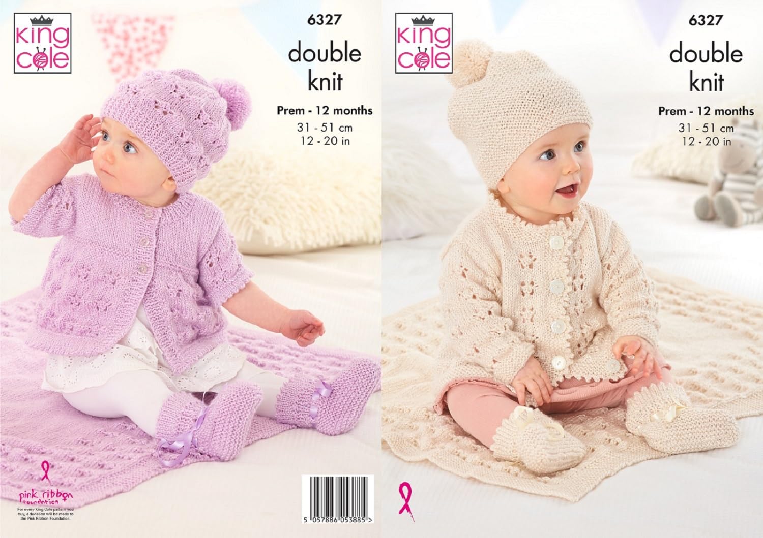 King Cole Babies Knitting Pattern Double Knit Baby Coat Cardigan Hats Shoes & Blanket (6327)