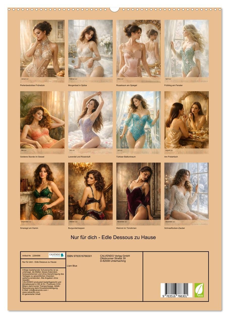 Nur für dich - Edle Dessous zu Hause (hochwertiger Premium Wandkalender 2027 DIN A2 hoch), Kunstdruck in Hochglanz: Zwölf intime Momente in malerischer Eleganz (CALVENDO Erotik)