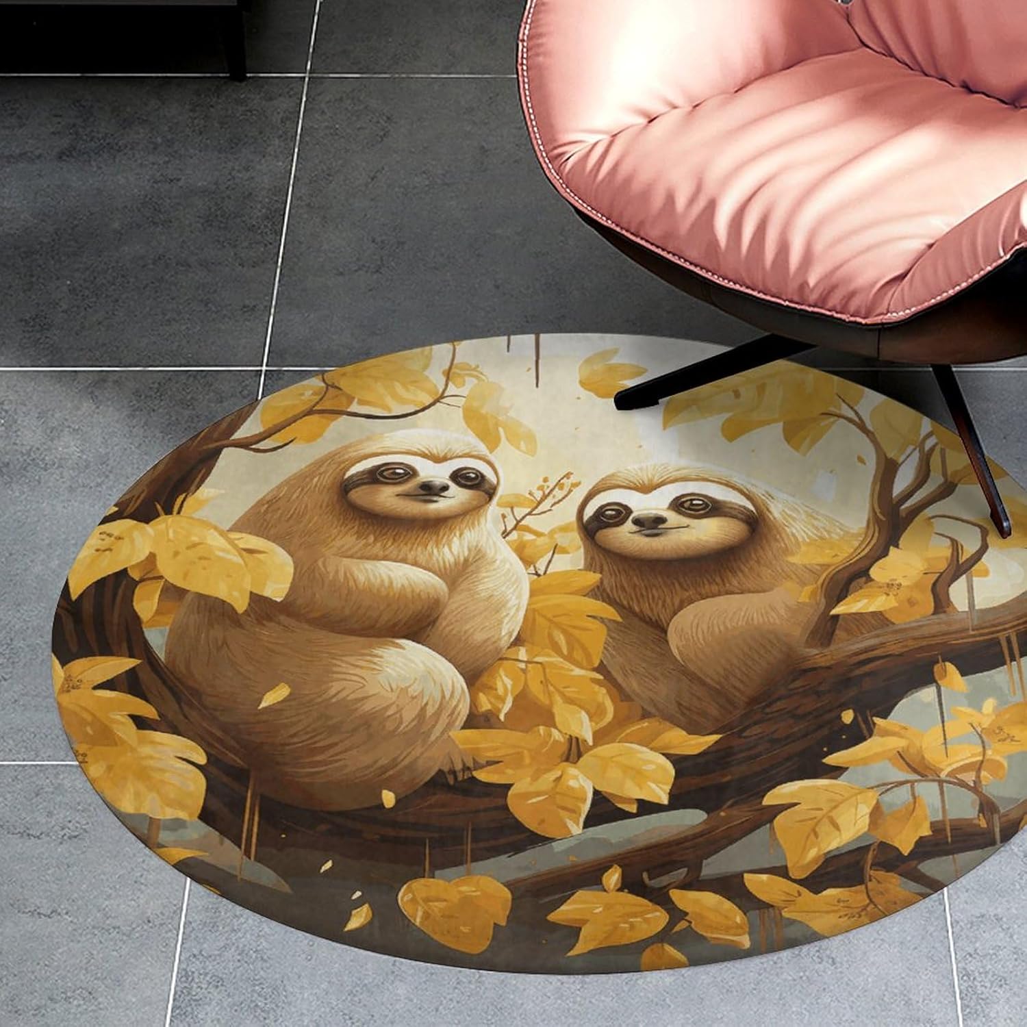 Round Floor Mats Door Mat Cute Cartoon Sloths Absorbent Rug Non Slip Mat for Bathroom Bedroom，Entryway, Office