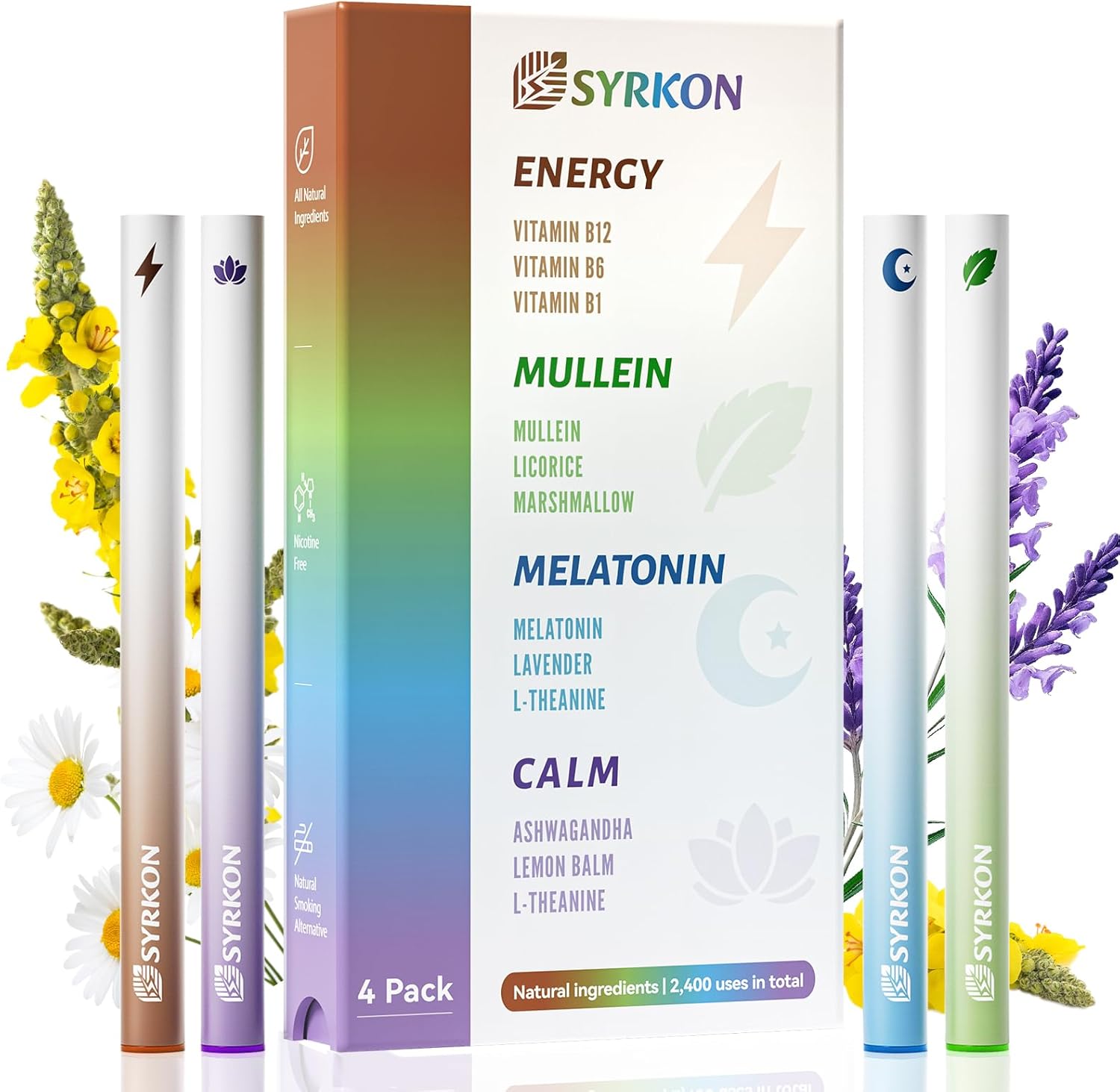 4-in-1 Healthy Herbal Diffuser Pen, Supports Lung Rest, Vitality, Calm Mood & Sleep Aid, with Natural Plant Extracts, Habit Shift, Natural Alternative, Total 2400 Uses