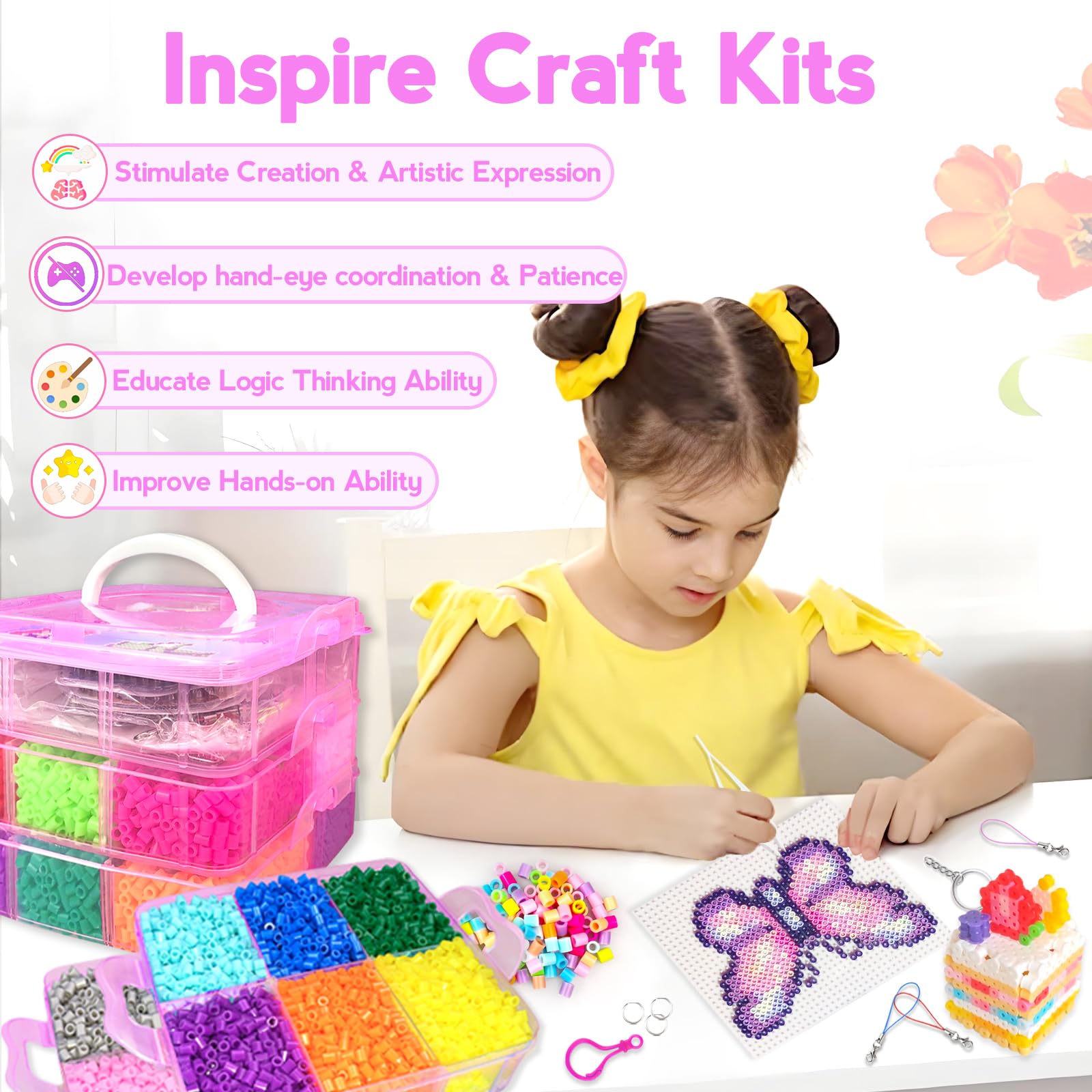 Set De Perles à Repasser,11000 Pièces Perles De 5MM Avec Boîte De Rangement, Plaque Perle Papier à Repasser,Guide d'utilisation,Décoration DIY de Bijoux,Cadeau Anniversaire Noël pour Garçon Filles