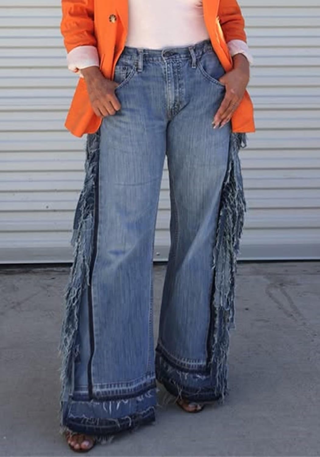 Women's Wide Leg Jeans High Waist Straight Leg Jeans Baggy Cargo Jean Tassel Fringe Denim Pants Streetwear - Image 2