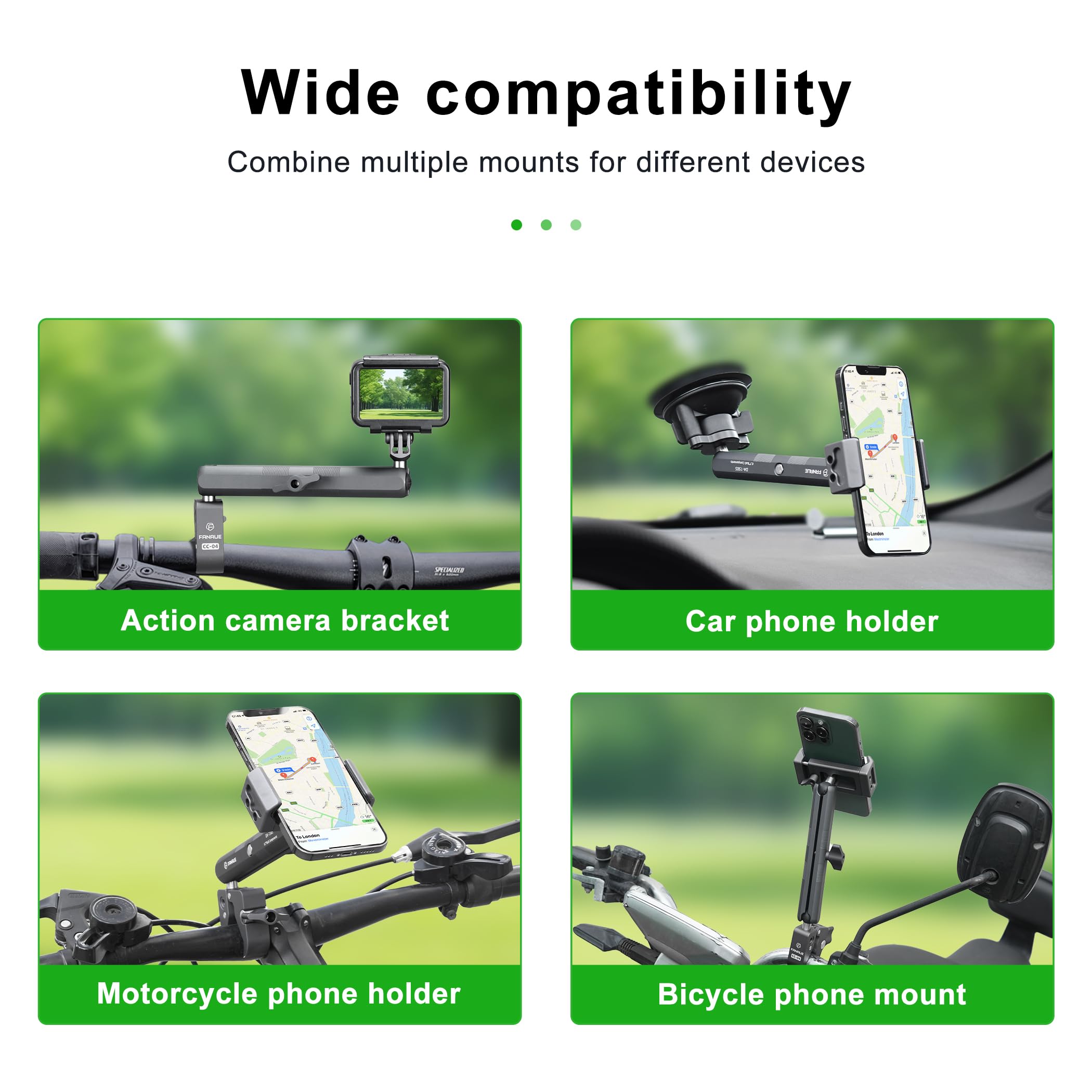 FANAUE Brazo de cabeza esférica de aluminio de 17 mm solo soporta conexiones de adaptador de cabeza de bola de 17 mm compatible con soporte RAM de bola de 17 mm y soporte de teléfono para motocicleta,