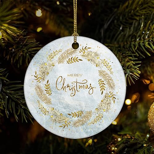 Vista 25 de Two-Side Printed Merry Christmas Marble Ceramic Christmas Ornament, Novelty for Family Friends Kids, Natural Marble Christmas Keepsake Pendants