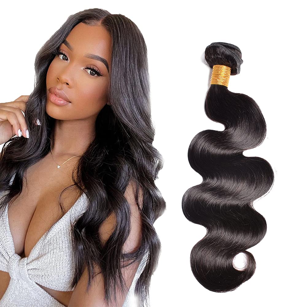 Photo 1 of 1B Bundles Human Hair Body Wave 1 Bundle Unprocessed Virgin 18 Inch Natural Black Body Wave Bundles Human Hair Extensions 50 Gram Per Bundle