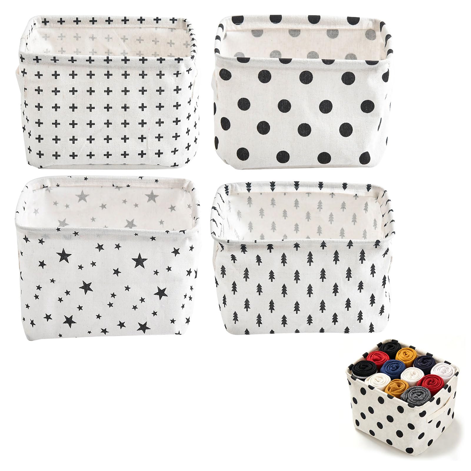 Nretluo 4 Pack Collapsible Small Storage Baskets, Square Waterproof Cotton and Linen Small Baskets for Storage, Smallbasket for Desk Storages and Household Organizer Toys Bathroom Closets Playroom