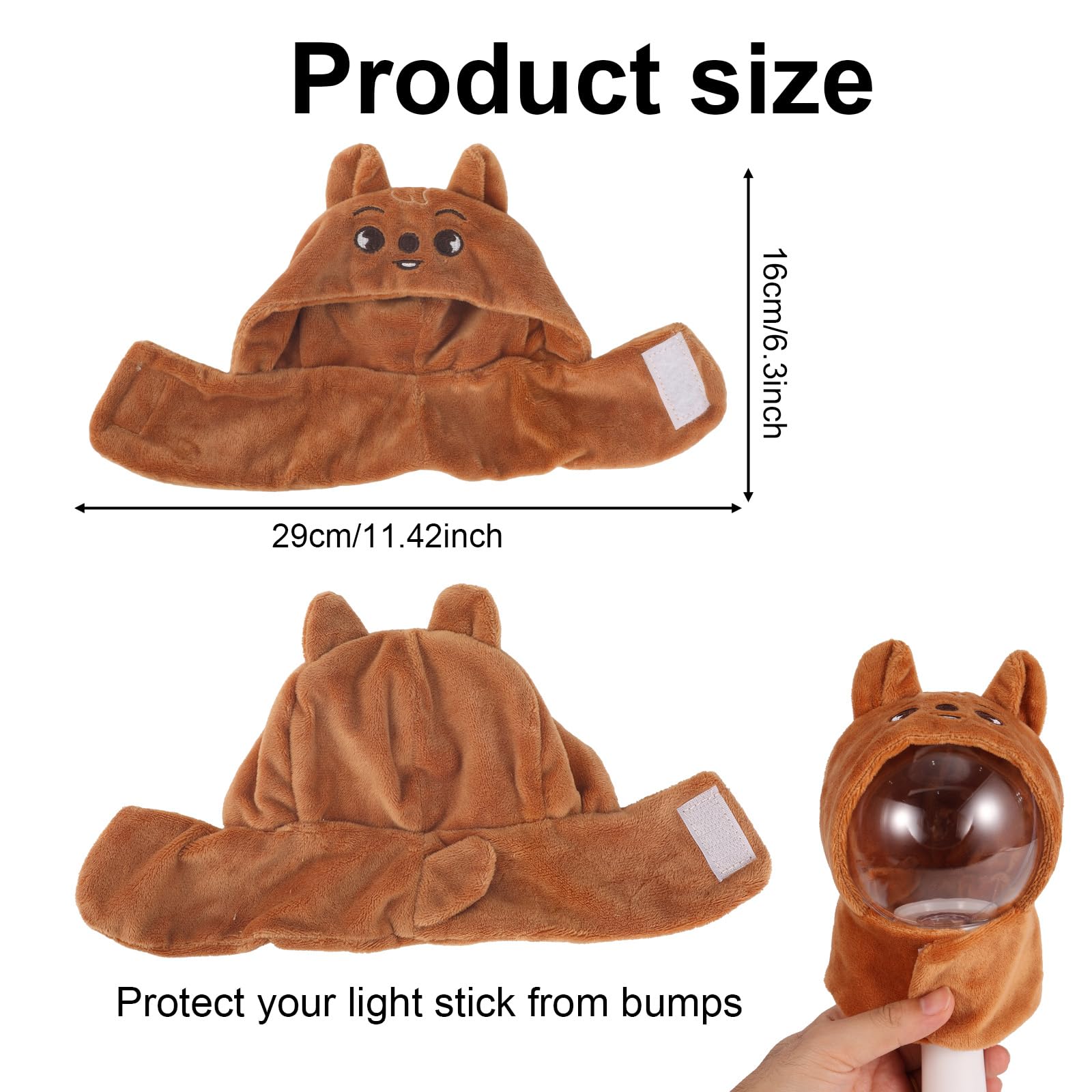 TOYMIS Lightstick Cover for Stray Kids Cartoon Character Lightstick Holder Soft Plush Cloth Support Display Holder Compatible with Stray Kids Light Stick Ver1.0/2.0 (Brown Bear) - Image 2
