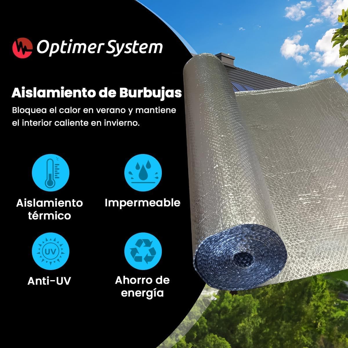 AISLANTE TERMICO MULTIUSOS PREMIUM | Reduce el Frio y el Calor |100% ALUMINIO|Aislante Termico para Ventana, Pared, Suelo, Techo, Coche, Garaje [ 0.6 X 5m ] (3m²) + 2 cintas adhesivas