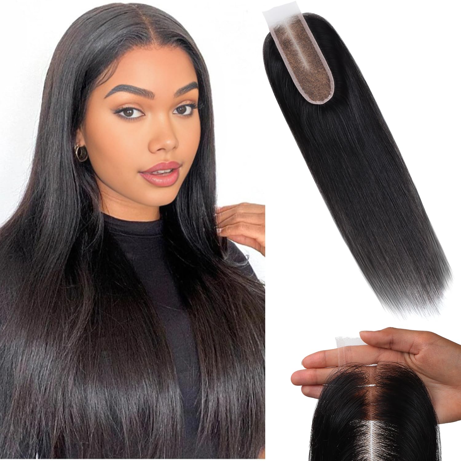 Lashey 2x6 HD Lace Closure, Natural Black HD Closure Pre Bleached Knots Pre Plucked Hairline Straight Human Hair 18 Inch