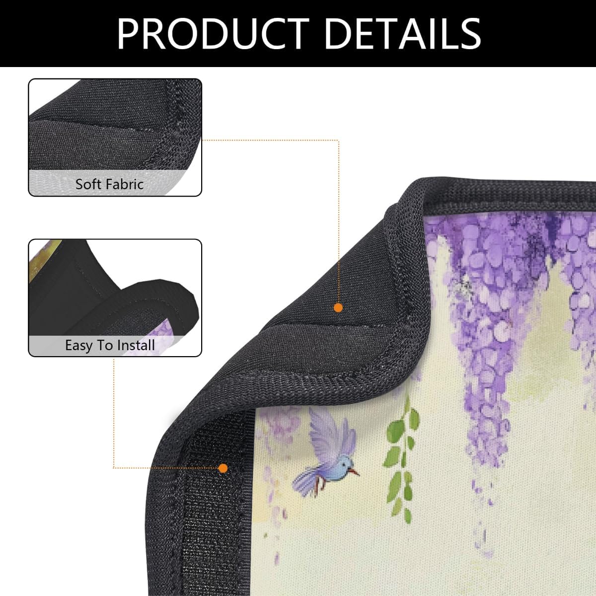 Car Seat Belt Pads Cover, Lovely Elephant Purple Lavender Butterfly Soft Seat Belt Covers 2 Pack All Weather Universal Protect Pads for Adults and Children