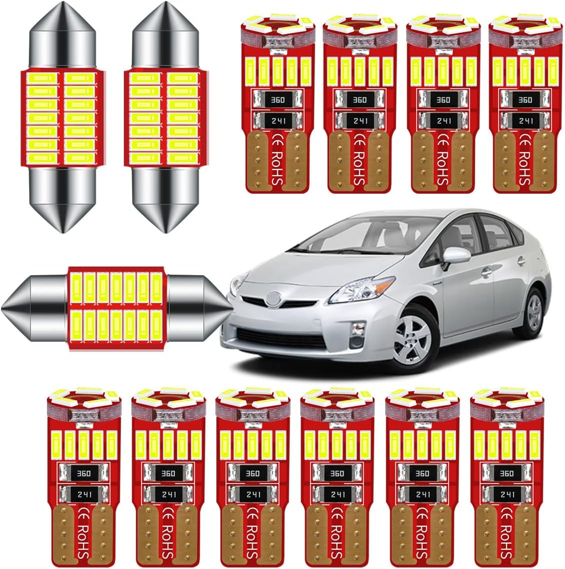 Deluxe Interior LED Light Kit Compatible with 2010-2015 Toyota Prius (13-pc Bulb 6000k)