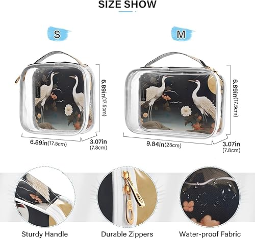 Miniatura 4 de Two Cranes Blossoms and Moon Clear Toiletry Bag for Traveling,2 Pack Makeup Cosmetic Bag with Zipper,Travel Bag for Toiletries,Travel Essentials