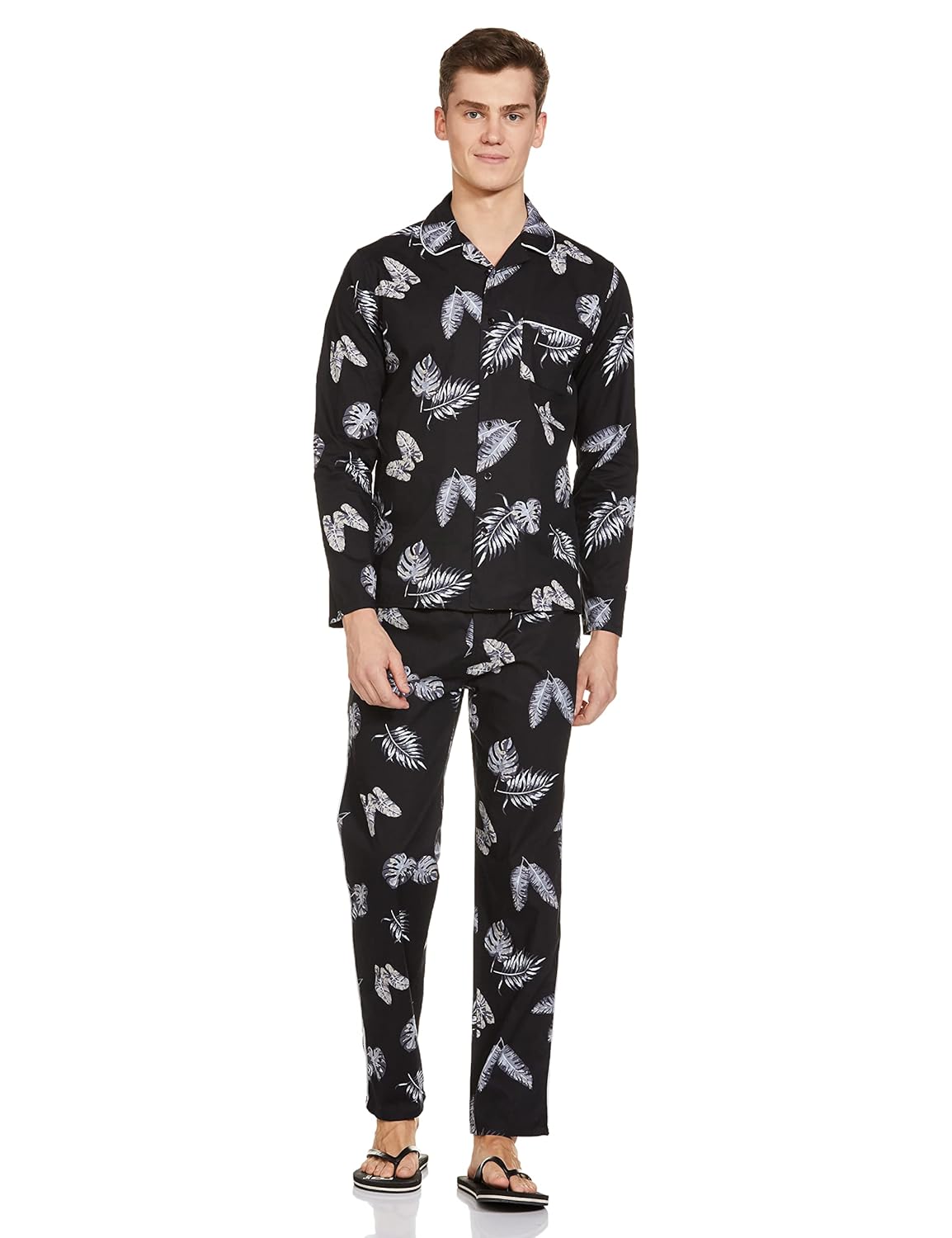 The Indian Garage Co Black Cotton Floral Print Mid-Rise Lounge Set – Regular Fit Comfortable Casual Wear