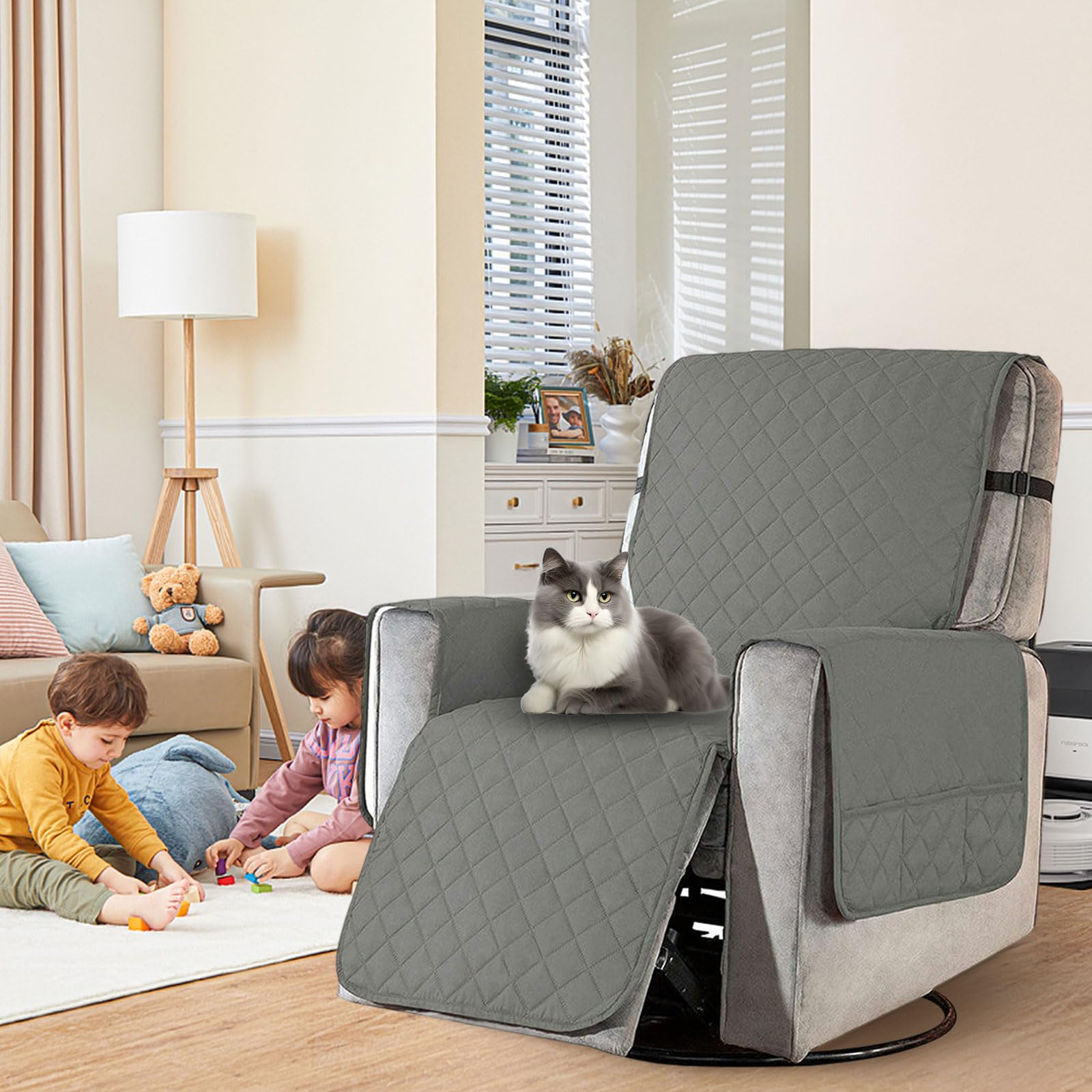 Housse Imperméable Pour Fauteuil Relax Électrique 1 Place - Anti-Glisse, 4 Poches Et Sangles Réglables, Lavable En Machine (Bleu)