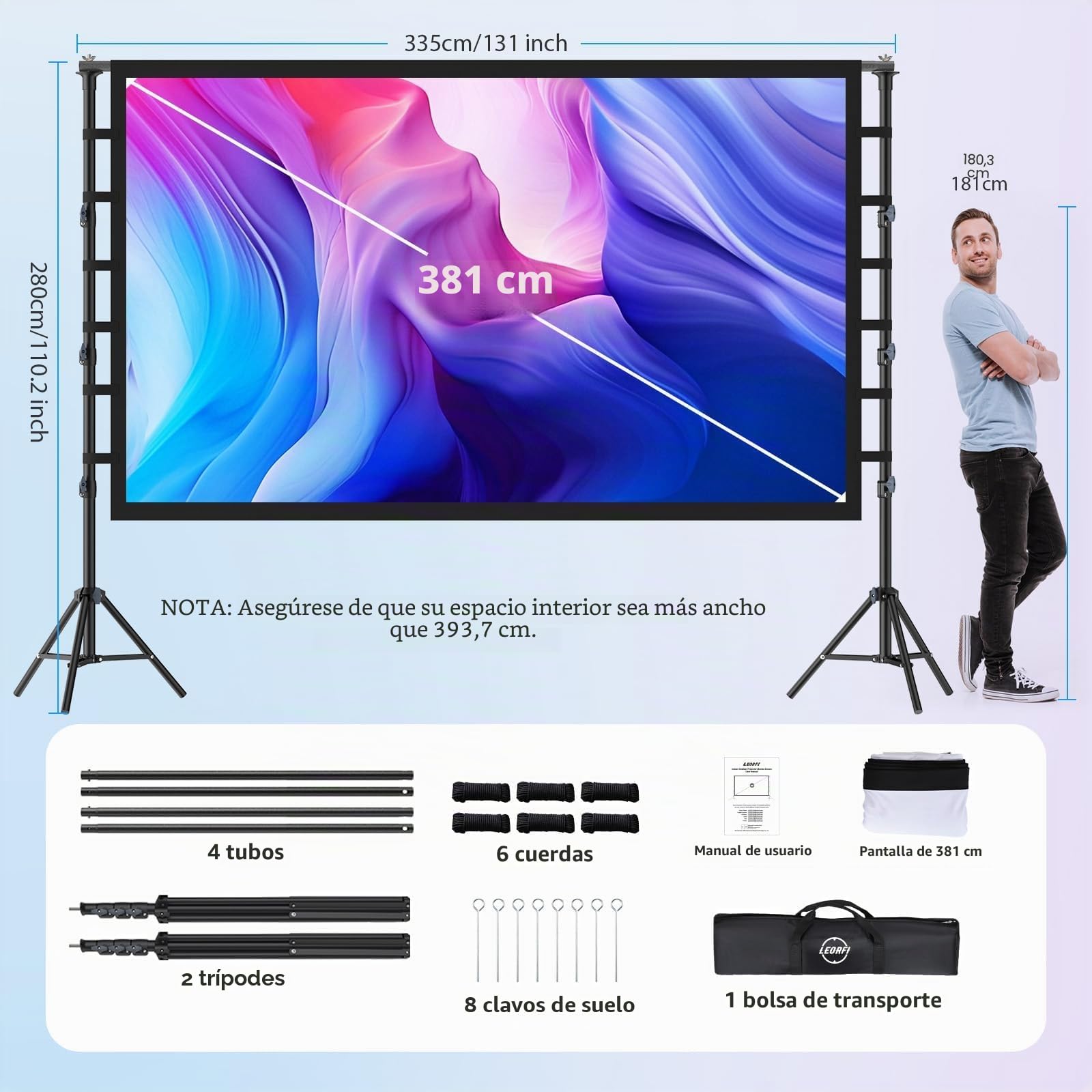 Pantalla Proyector Portátil 150 Pulgadas con tripode, Pantalla de Proyección Soporte 16:9 4K Full HD Pantalla de Cine Interior Altura Ajustable para Cine casa Camping Eventos Recreativos