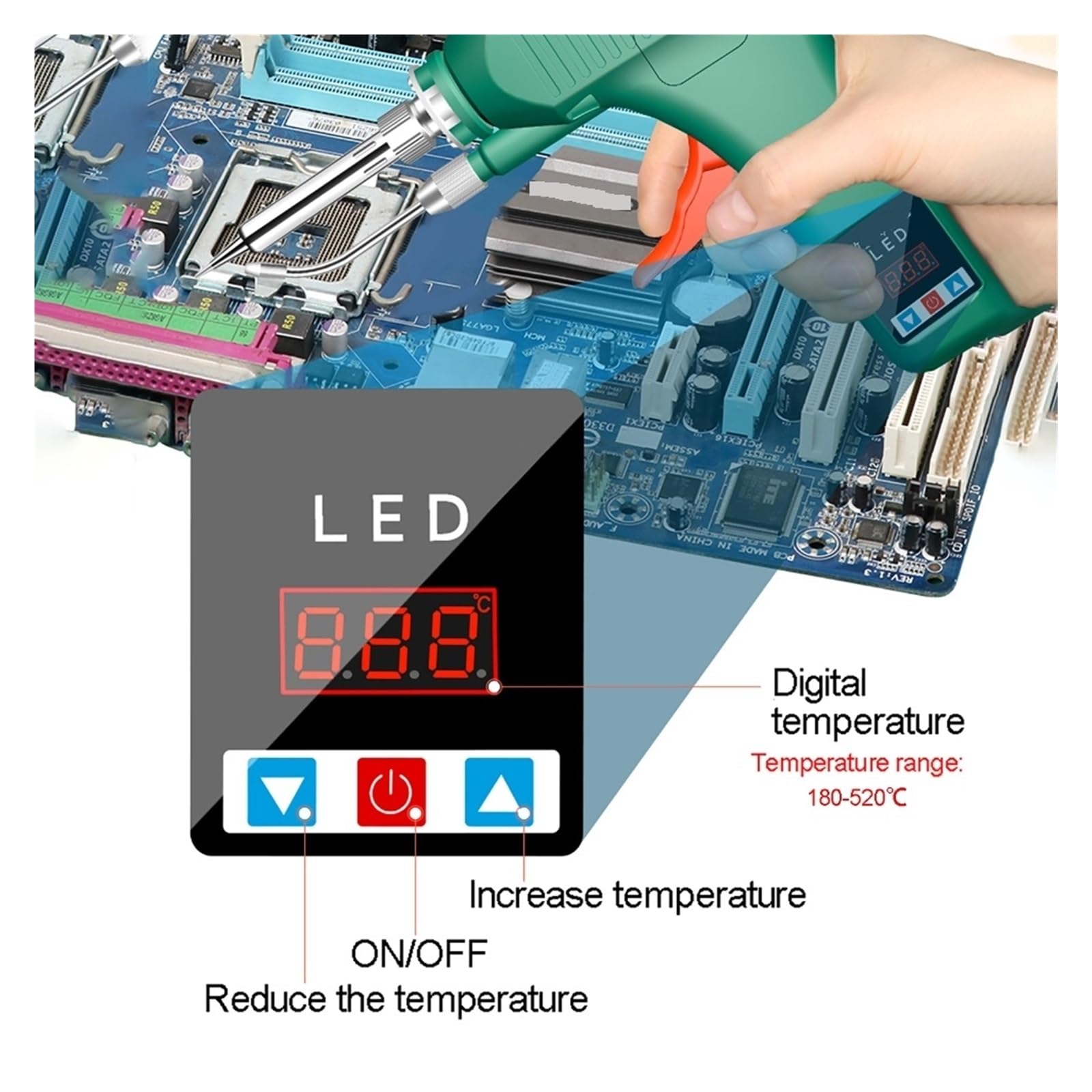 Zestaw lutownicy, 80W lutownica elektryczna, DIY przenośny pistolet spawalniczy naprawa elektronarzędzi 180-520 ℃ ogrzewanie wewnętrzne, cyfrowy wyświetlacz LED do metalu, elektryki, majsterkowania (
