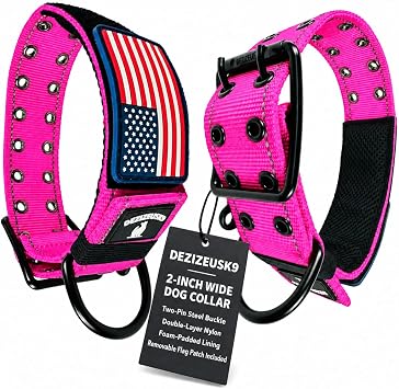 Dog Collars for Large Dogs - 2 inch Wide Dog Collar for Large Dogs Personalized Dog Collar with Metal Buckle American Flag Patch Name Plate Padded Dog Collar for Extra Large Dogs Male Female K9