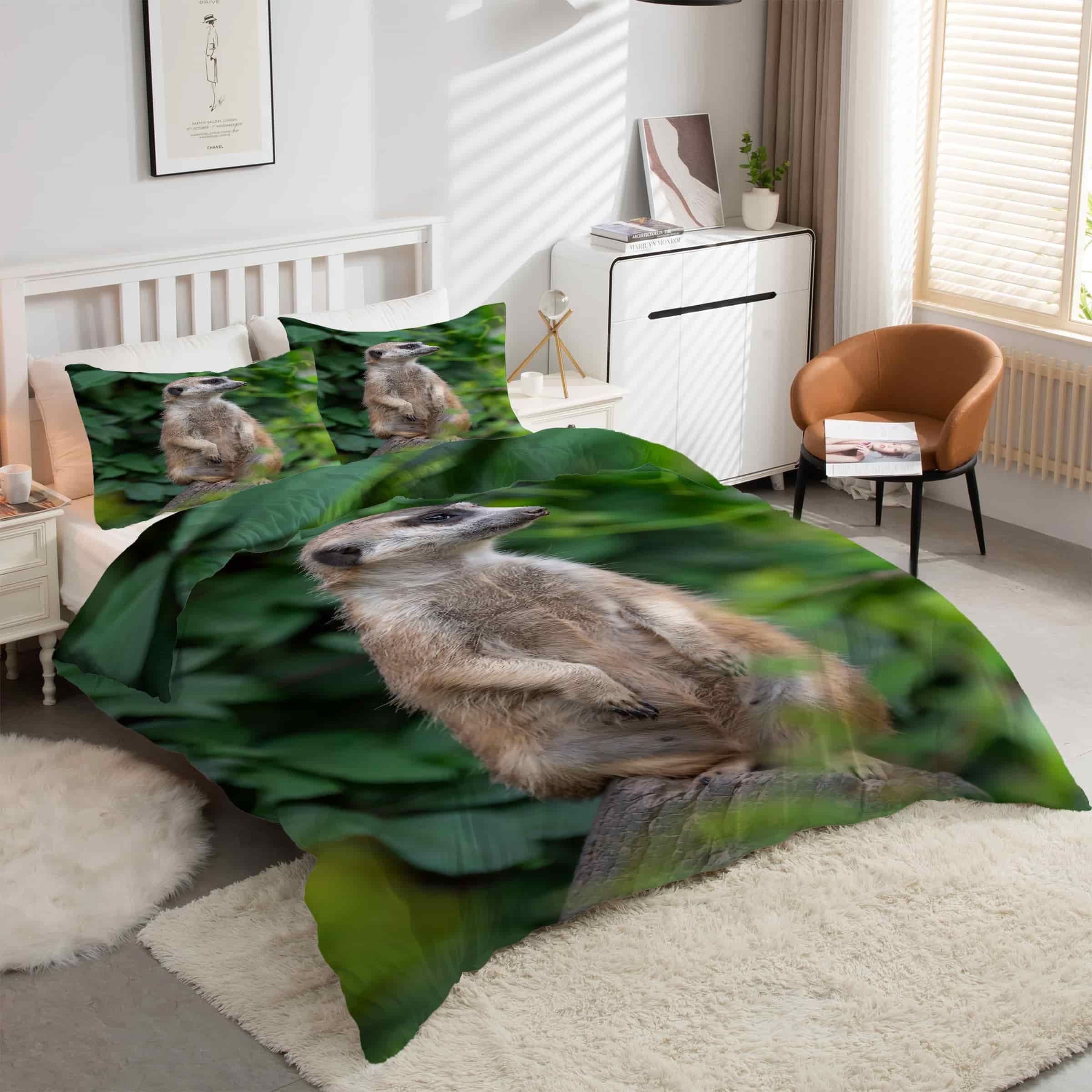 Housse de Couette 240 x 260 Fouine Animaux Lit 2 Personnes Parure de Lit Microfibre kK4050