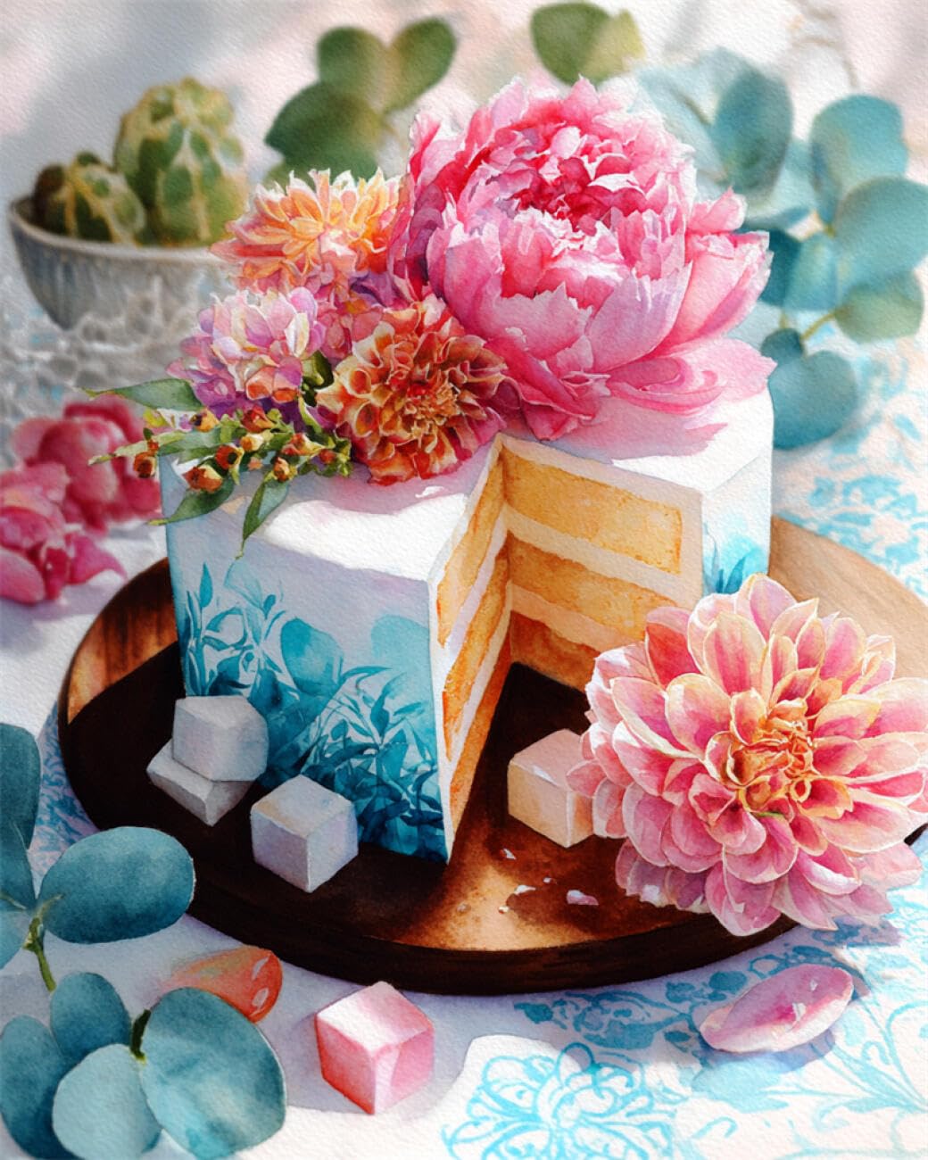 RKFLGEW DIY Seed Bead Embroidery Kits Cakes and Flowers 30x40cm