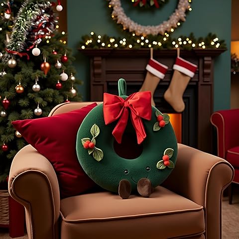 Cartoon Christmas Shape Pillows Xmas Wreath Shaped Throw Pillow Soft Stuffed Christ...