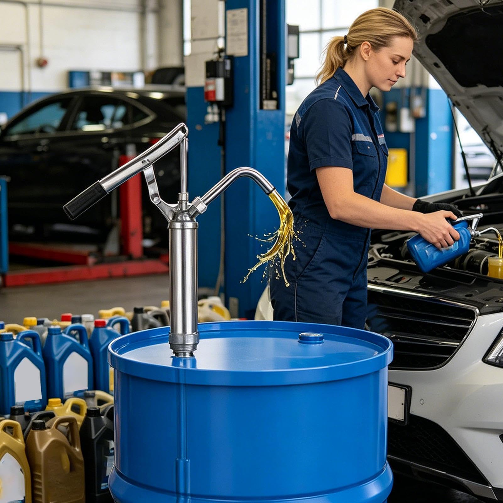 Bomba de transferencia para aceite con tubo de succión telescópico | Bomba de tambor manual para vehículos de motor, ATV, autocaravana, autocaravana, camioneta, camioneta, turismo,