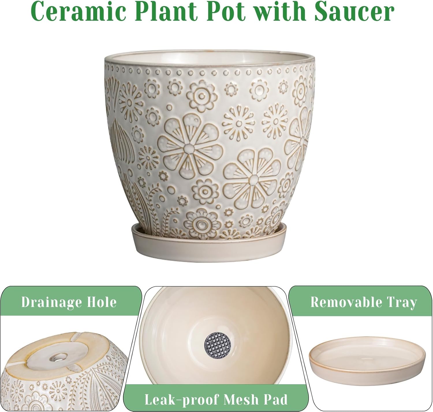 6.9 Inch Plant Pot with Drainage Hole and Saucer Ceramic Planter for Indoor Plant Flower Pot for Orchid Succulents Plants White - Image 7